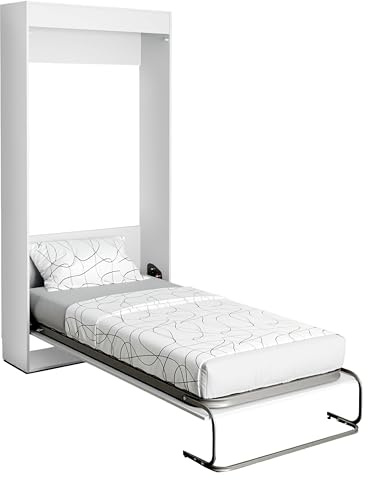 Miroytengo Cama Plegable Dormitorio Juvenil Cama de Invitados Abatible Vertical Color Blanco Mate 90x190 cm