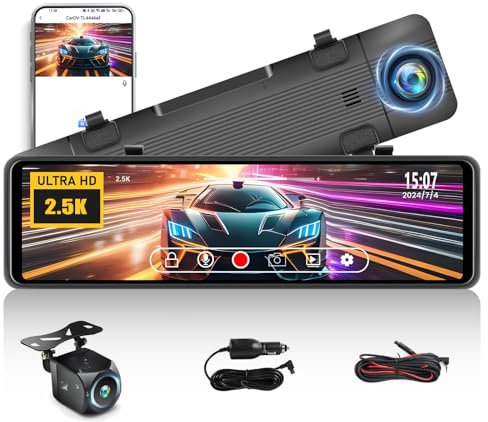 OiLiehu 10 2.5K Mirror Dash Cam, Touch Screen Smart Rear View Mirror Camera, 2.5K+1080P Dash Cam Front and Rear, Night Vision, Parking Assist, G-sensor, Loop Record, APP Control, Included GPS