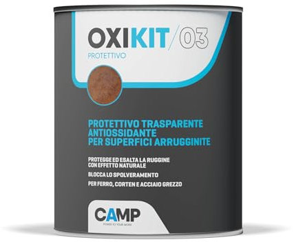 CAMP Oxi Kit 03 - Protettivo Trasparente Antiossidante per Superfici Arrugginite in Ferro, Acciaio e Materiali Ferrosi - Protegge, Esalta la Ruggine e Blocca lo Spolveramento, Effetto Naturale, 1l