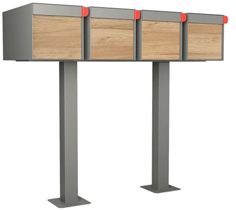 Boîte aux lettres américaine Big Americano for Four en gris métallisé avec façade décorative en bois