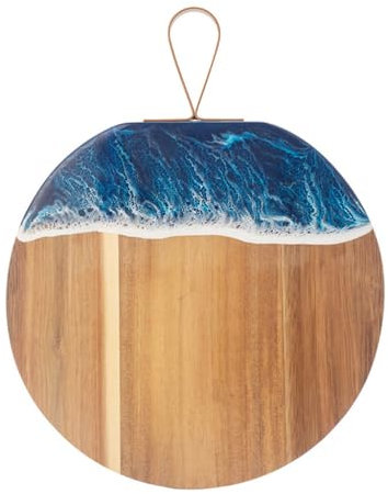 Ocean Wave Resin Vegetable Board, Resin Spliced Acacia Cutting Board, Wooden Cutting Board Round Paddle Cutting Board, Bread Serving Board Deli Board Cutting Board(25 * 32.5cm)