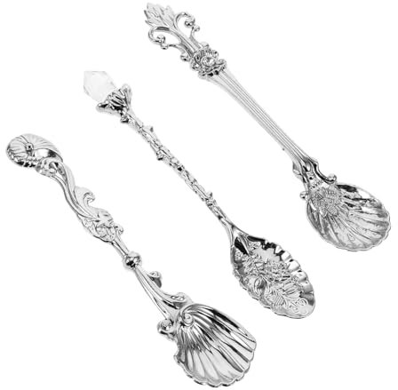SHOWERORO Set of 3 European Tea Spoons Metal Dessert Spoons Elegant Tableware for Home