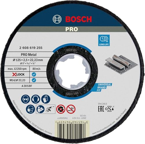 Bosch Professional 1x Gerade Trennscheibe Expert (für Metall, X-LOCK, Ø125 mm, BohrungsØ: 22,23 mm, Dicke:2,5 mm) (Packung mit 10)