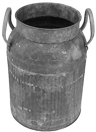 VOSAREA Retro Flower Bucket and Metal Flower Arrangement Bucket Large Vintage Style Antique Gray Metal Flowerpot for Table Decorations and Festival Floral Display