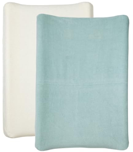 Babycalin - 2 Housses matelas à langer 50x70 cm Blanc/Bleu Vert - Housse matelas à langer Universelle en éponge 100% Coton - Bords élastiques - Housses de matelas à langer Facile à installer