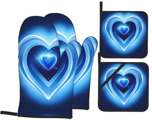 4 presine e presine a forma di cuore blu layette, resistenti al calore, antiscivolo, per cucina, pasticceria, grigliate