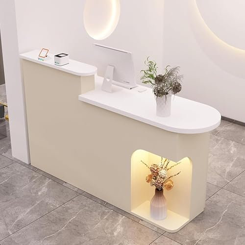 HOLGVE Empfangstheke mit Theke, offener Rezeptionstisch, Rezeptionsthekentisch aus Holz, mit abschließbaren Schubladen, Einzelhandelsthekentisch, for das Büro im Schönheitssalon(Beige - R,43.3x19.6x