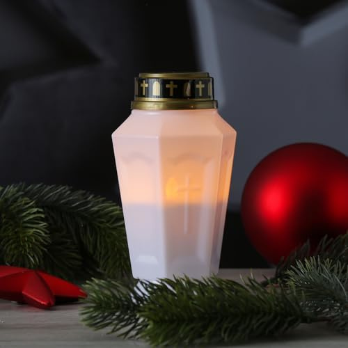 MARELIDA LED Grablicht Grabkerze Grableuchte Firedhofskerze Trauerlicht orange flackernd Timer batteriebetrieben H: 15,5cm (1 Stück)