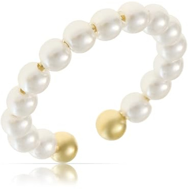 Made by Nami Bague Femme Perles Élastique Ajustable Eau Douce Naturelles Étanche Style Bohème Or
