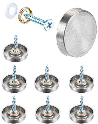 8PCS Juttzzei Screw Covers Caps, 18mm Mirror Screws with Decorative Cap Covers, Polished Stainless Steel Decorative Screws with Caps for Mirrors, Furniture Fittings, Glass, Tables, Wardrobes - Silver