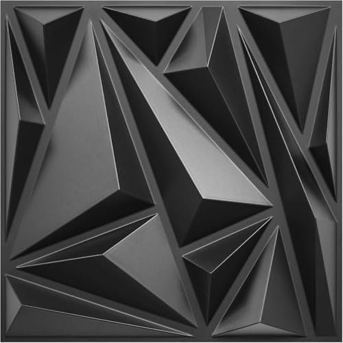 STICKGOO 20 Pack 3D Wall Panels for Interior Wall Decor, 12''x12'' Black Accent Diamond Wall Panels for Gaming Room Bedroom TV Background