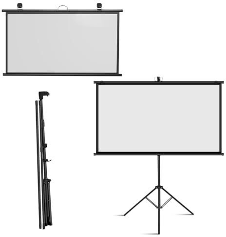 Ecran De Projection sur Pied, Écran Videoprojecteur avec Trépied, pour Le Home Cinéma, Les Films en Intérieur/à L'extérieur, Angle De Vision, Écran Videoprojecteur Manuel Enroulable(16:9,72)