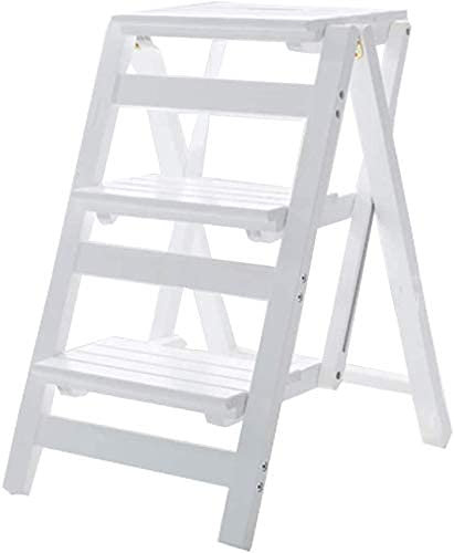 HanDpi Tritthocker aus Holz, Home Space, Mehrzweck-Leiterstuhl, Bank, klappbarer Leiterhocker aus Holz, Treppen, Multifunktions-3-Stufen-Hocker, faltbares Regal/Weiß