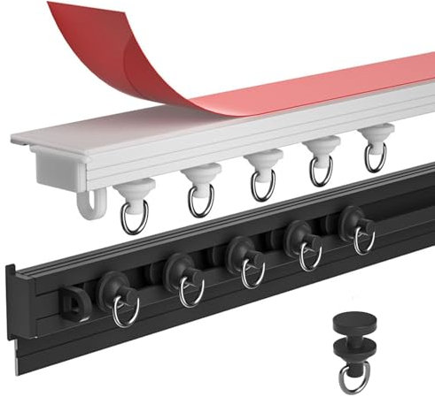 Vorhangschiene Selbstklebend, 100cm Gardinenschiene Deckenmontage Weiß, Gardinenschiene Ohne Bohren Für Vorhänge, Raumteiler