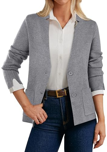 GRACE KARIN Women Sweater Blazer Suit Jackets Business Casual Office Long Sleeve Lightweight Cardigan Grey XXL