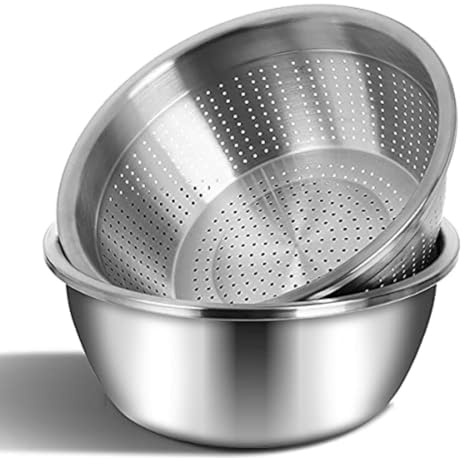 Homeponnew Scolapasta in acciaio inox 304 con design microporoso, 28 cm, a maglia fine, per lavare frutta, verdura, riso, setaccio da cucina lucidato a specchio e ciotola per mescolare