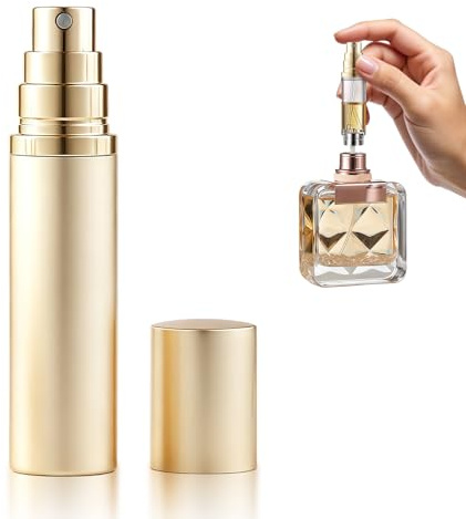 Tarqite Parfümzerstäuber Nachfüllbar, 10ml Parfum Zerstäuber für Unterwegs, Tragbarer Parfüm Sprühflasche Klein mit Aluminiumgehäuse ohne Trichter für Damen und Herren, Gold