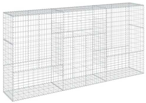 Nqyjm Gabione con coperchio, 300 x 50 x 150 cm, in ferro zincato, recinzione in pietra, gabbione per gabbione, giardino, terrazza, cortile