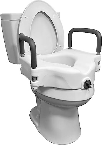 ProBasics E-Z Lock Raised Toilet Seat with Handles, 4.5 Toilet Seat Riser with Arms, Fits Most Elongated and Round Toilets, Handicap Toilet Seat, Elevated Toilet Seat, Handicap Toilet Seat - White