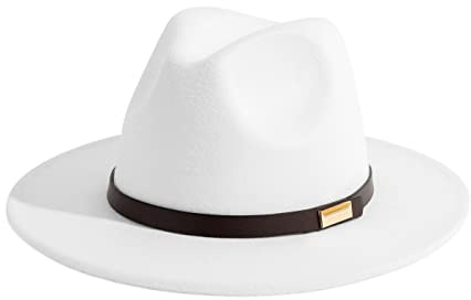 Gossifan - Cappello Modello Fedora, Panama da Uomo a Tesa Larga con Cinta Classica, Bianco, 7 1/8/7 1/4
