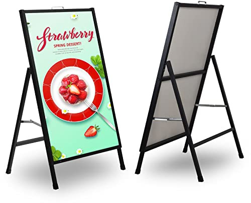 A Frame Sign Heavy-Duty 24x36 Inch Sandwich Board Sidewalk Sign Poster Stand Outdoor Portable Folding Suitable for Store Advertising Poster Display, Black（Frame Only）