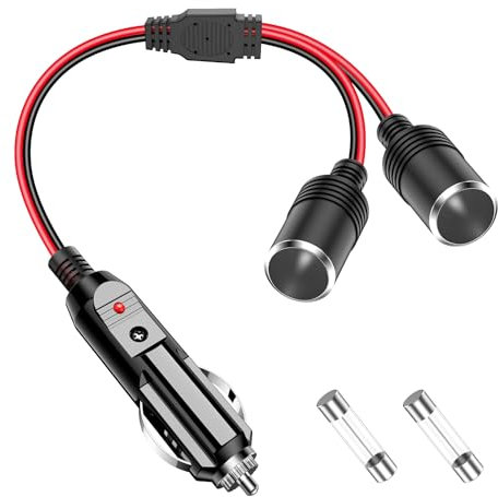 Range Tour Car Cigarette Lighter Splitter Adapter 2 Sockets, Multi Plug Outlet Extension Cord 12V-24V Dual Female Socket Automotive Replacement Cigarette Lighter 2-Way Splitter Y-Adapter with 15A Fuse