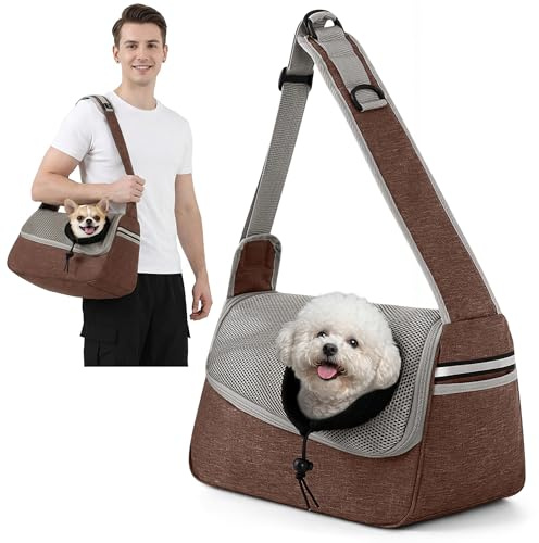 ALLSOPETS Hundetragetasche für Kleine Hunde und Katzen, Kaffeebraun | Weiches Hundetragetuch mit Schultergurt, Komfortable Tragetasche für Katzen und Hunde bis 9 kg, Ideal für Spaziergänge