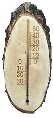Termómetro analógico de madera exterior interior hecho a mano rodajas de abedul