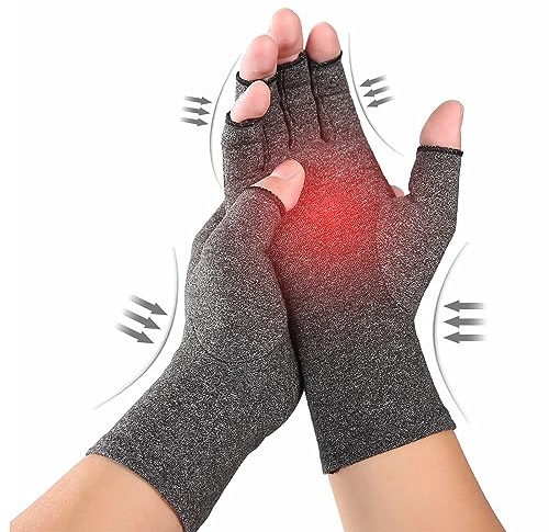 AKOFIC Guantes de Compresion Artritis, Transpirables Guantes sin Dedos Mujeres y Hombres para Aliviar Artrosis, Dolor del Tunel Carpiano, Tendinitis, Reumatismo e Inflamacion Articular (Large)