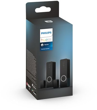 Philips Hue Secure Smart Home Kontaktsensor 2er Pack für Türen und Fenster, einfache Installation, Smart Home Security und Lichtsteuerung mit nur Einer App Bridge erforderlich, schwarz