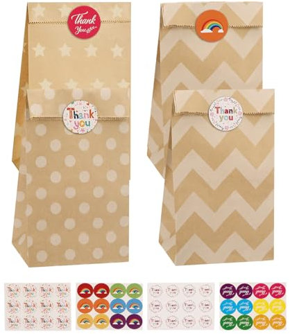 vvhippo 20 Pcs Sac en Papier Kraft Coloré pour Bonbons et Cadeaux - Avec 36 Autocollants - pour Célébrations, Fête, Mariage, Anniversaire, Noël