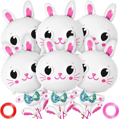 6 PCS Ballon Lapin pour Pâques et Anniversaire - Décoration de Fête avec Hélium pour Enfants