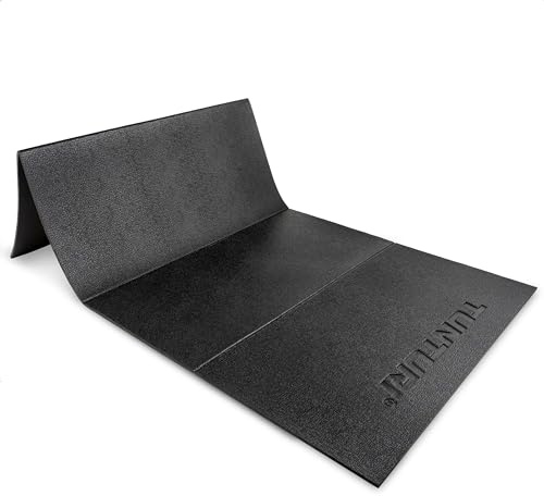 Tunturi Fitnessmatte - Extra dicke Außenmatte - Rutschfest Yogamatte - Pilatesmatte - 6 mm - Faltbar - 120 x 61 cm - Inkl. Trainings-App - Schwarz