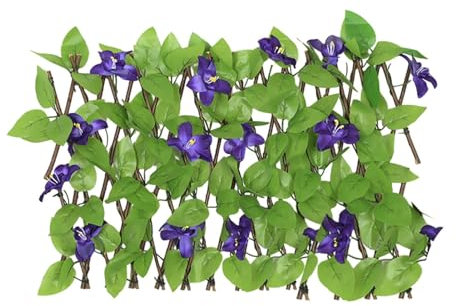 Feuilles et fleurs artificielles sur treillis en saule - 40 x 20 cm - Haie extensible avec feuilles artificielles - Clôture décorative ou d'intimité pour jardin, mur, intérieur et extérieur