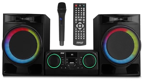 Pyle CD Stereo System with Bluetooth, MP3/DVD/CD Playback, Dual USB Recording CD Player with Speakers, Black Mini Stereo System with Subwoofer, FB Radio, 160W Digital Amplifier & Remote Control