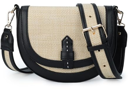 AFKOMST Crossbody Bag for Women Small Satchel and Shoulder Bag Vintage Straw Handbag