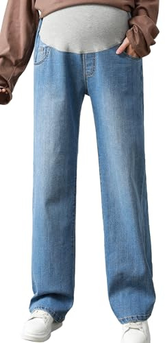 FEOYA Jeans Premaman Super Elasticizzato Jeans maternità Vita Alta Loose Pantaloni Premaman Abbigliamento per Ogni Fase della Gravidanza Blu M