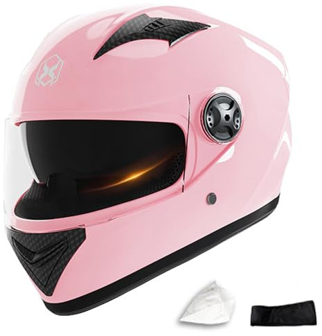 SMTSEC Retro Klapphelm für Damen und Herren - DOT/ECE-Zertifiziert, Anti-Fog Sonnenblende, Full Face Schutzhelm für Cruiser Chopper, Pink-54~62CM
