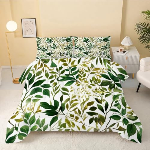 Trapunta Matrimoniale Verde con Foglie Albero, Piumone Invernale Autunnale Microfibra, Caldo Traspirante Reversibile 4 Stagioni 220x240 cm 2 Federe