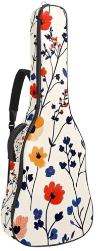 Gepolsterte Gitarrentasche, Boho-Blumenmuster, tropische Blätter, Bauernhaus, abstrakte bunte Blume, schützende Akustikgitarre, Gigbag für E-Bass, klassische Gitarre, Mehrfarbig 04, 42.9x16.9x4.7 in,