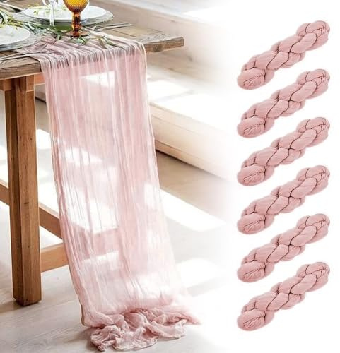 Käsetuch Tischläufer Boho Musselin Seihtuch 90 x 300 cm für Hochzeit Party Wiederverwendbar Lange Tischabdeckung für Baby Brautdusche Deko Transluzentes Gaze Mittelstück (Altrosa, 6pcs)