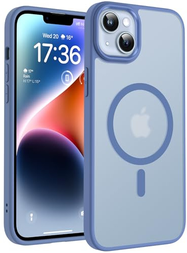 TOCOL für iPhone 14 Plus Hülle, Kompatibel mit MagSafe, Matt Hellblau | Starke Haftkraft Magnetring, Kameraschutz mit erhöhten Rändern, Militärschutz Stoßfest Kratzfest, Durchscheinend Rückseite