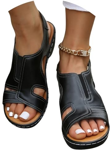 LDXEQIZ Sandales Grande Taille for Femmes Sandales Orthopédiques en Cuir PU for Pieds Larges Sandales À Talons Compensés Et Plateforme Chaussures De Travail D'été À Bout Ouvert Et Bride Arrière