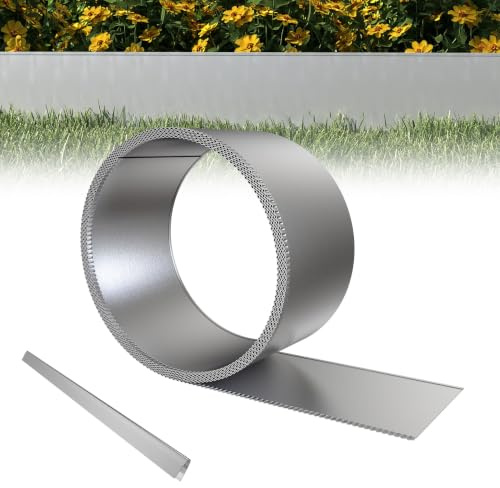 XMTECH Rasenkante Metall 20m Beeteinfassung verzinkt Gartenkante Silber | Flexible Metall Rasenkante aus verzinktem Stahl, rostbeständig, stabiler Halt, einfache Montage für Beete, Wege & Kiesflächen