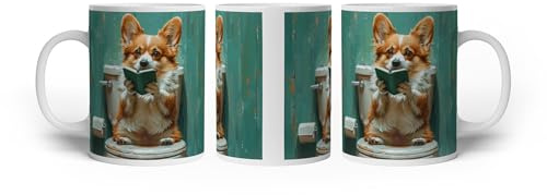 deyoli Tasse à motif Corgi s'approfondit dans les toilettes des pensées en lisant 300 ml, en céramique blanche, idée cadeau