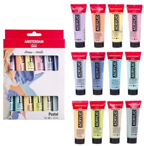 Amsterdam akrylfärgset 12 x 20 ml mjuka pastellfärger – hög färgkraft, jämn viskositet, miljövänlig förpackning – för konstnärer, hobbyister, studenter