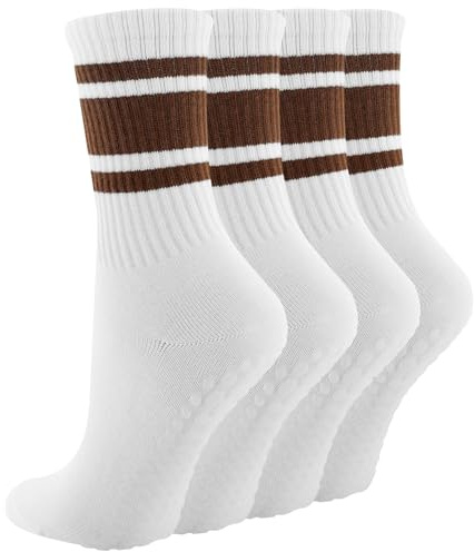BISOUSOX Chaussettes Antidérapantes Femme Pilates Socks 4 Paires Coton Yoga Chaussettes Cadeau pour les Femmes Enceintes