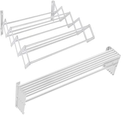 VOLTICO Wall Mounted Extendable Clothes Airer 9 Rails Drying Rack for Washed Clothing Foldable Clotheshorse White