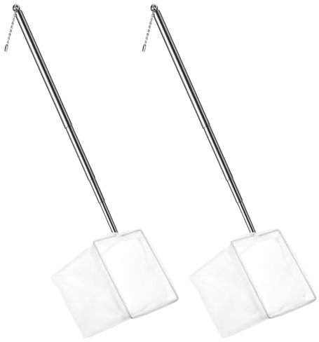 Nogeqi 2 Stück Aquarium Kescher Klein Aquarium Netz 8cm Quadratische Fischkescher mit Ausziehbarem Edelstahlgriff (13.5cm - 39cm), Fangen von Kleinen Fischen Garnelen für Aquarien Kleine Teiche