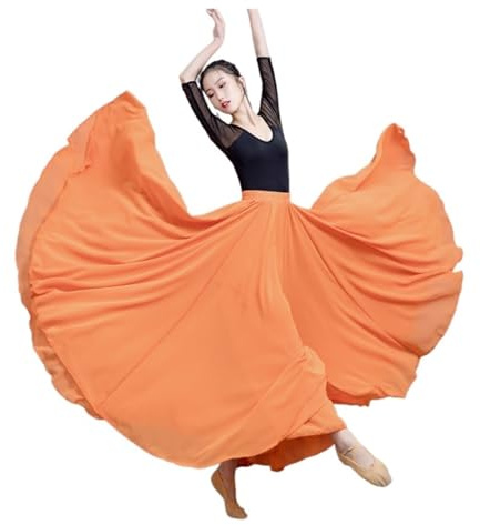 GIJMZY Bauchtanz Satin Rock Taillenbetonter, Langer Chiffonrock mit Rüschen für Damen – perfekt für Strandurlaube, Gartenpartys und lässige Sommerausflüge(Orange,L)